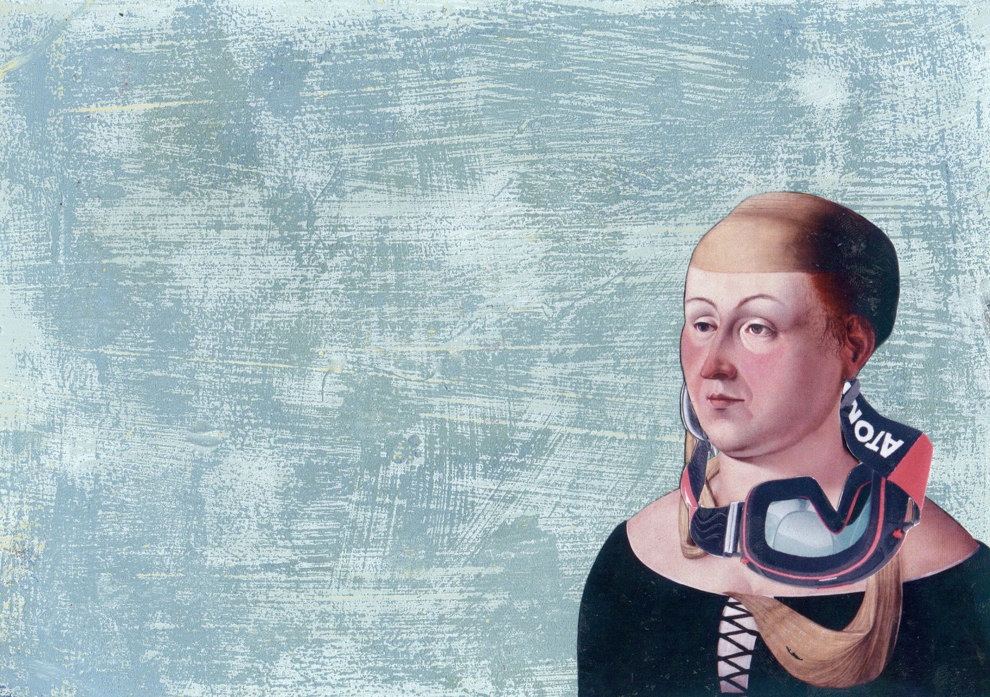 Unique collage art inspired by Jacometto Veneziano's Ritratto di donna. Contemporary reinterpretation of Italian art history with an ironic twist. Original artwork 15cm x 20cm, €490.