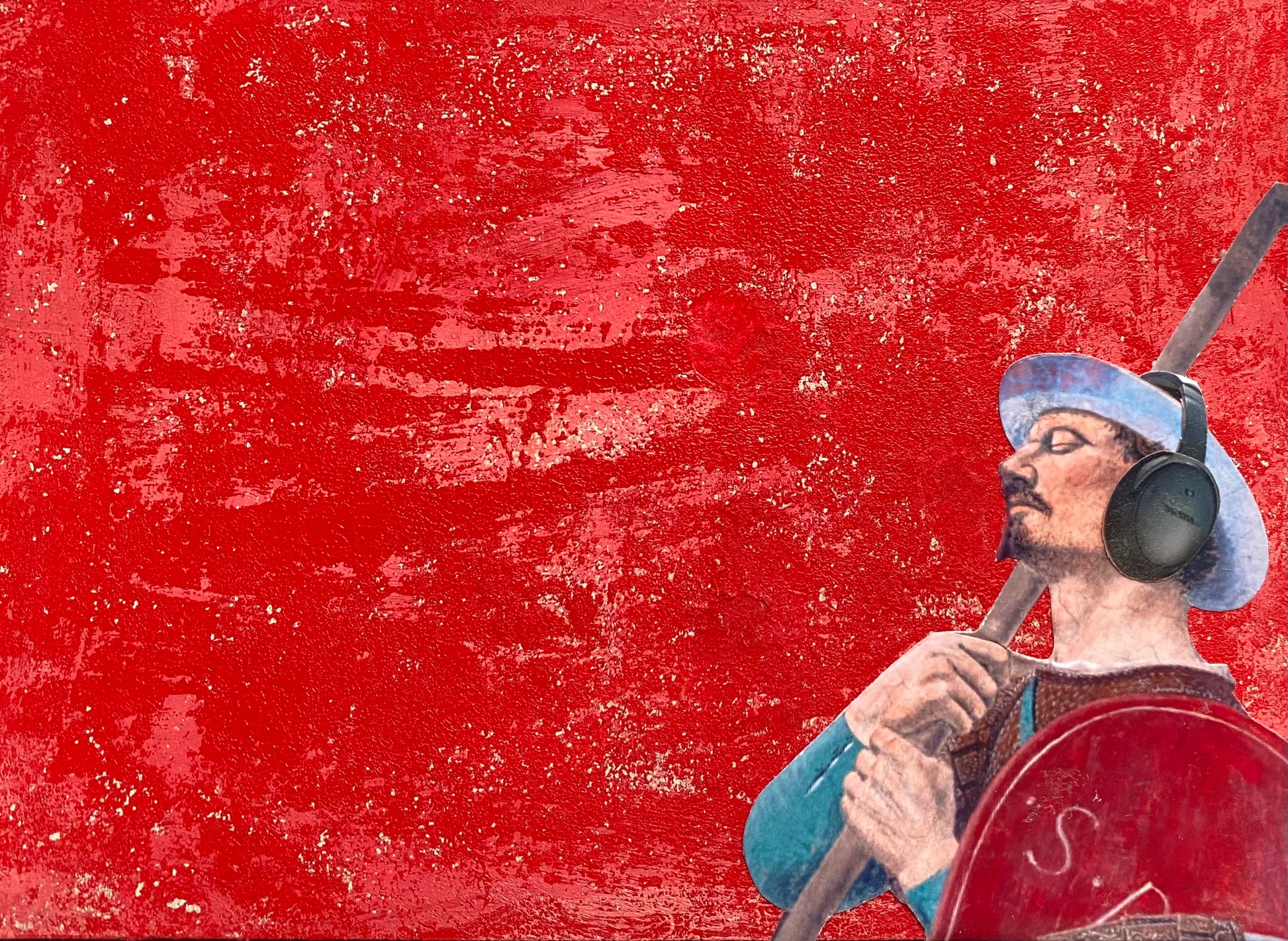 Unique collage art inspired by Piero Della Francesca's Resurrezione. Contemporary reinterpretation of Italian art history with an ironic twist. Original artwork 
15cm x 20cm, 
€490.
