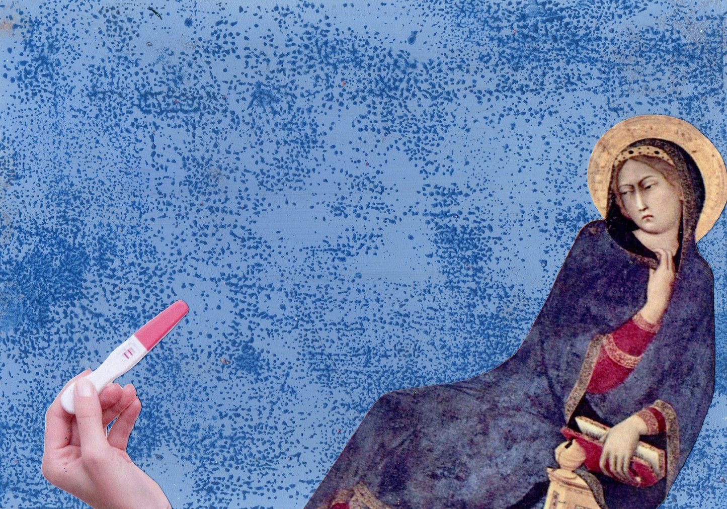 
Unique collage art inspired by Simone Martini's Annunciazione. Contemporary reinterpretation of Italian art history with an ironic twist. Original artwork 15cmx20cm, €490.