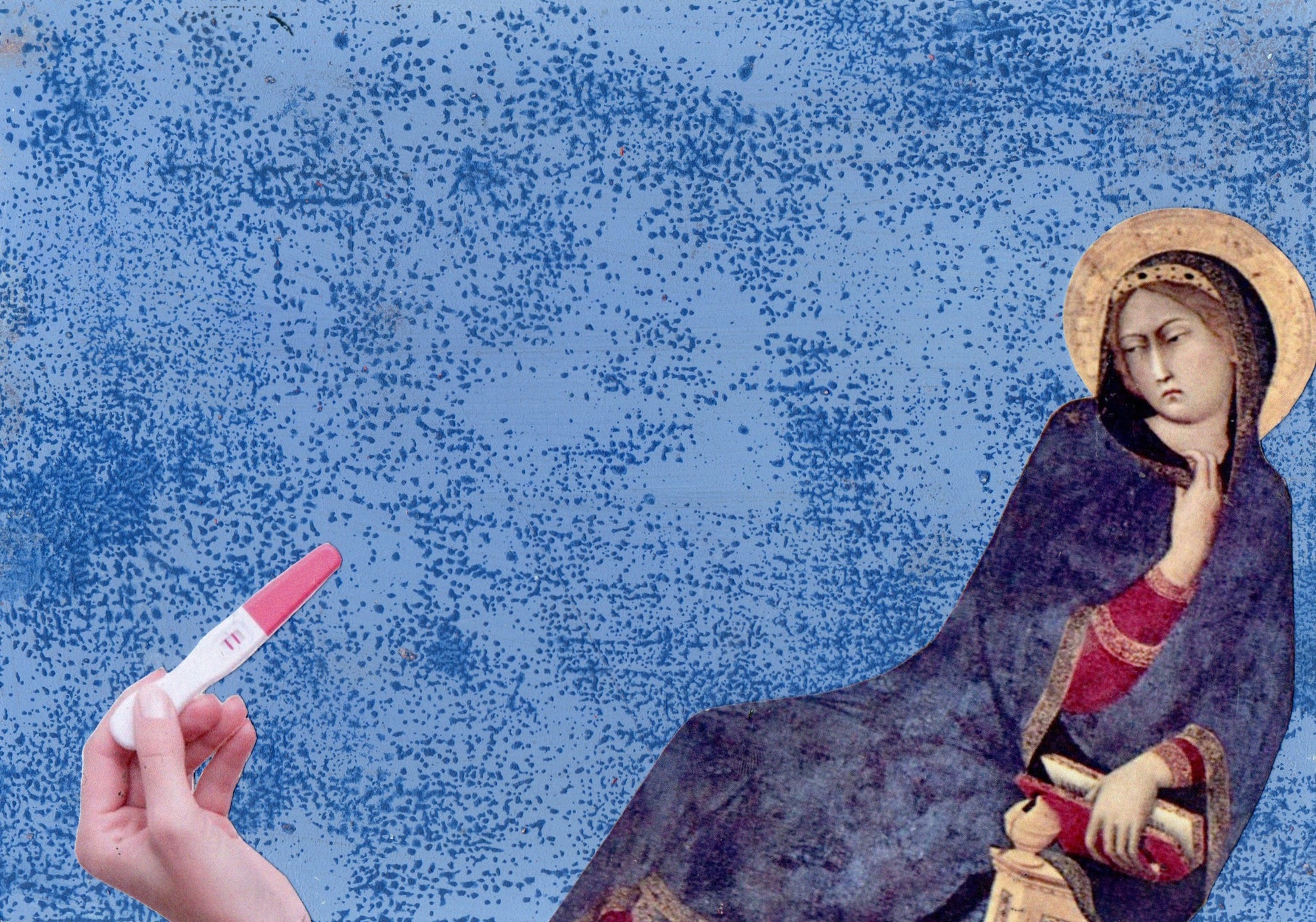 
Unique collage art inspired by Simone Martini's Annunciazione. Contemporary reinterpretation of Italian art history with an ironic twist. Original artwork 15cmx20cm, €490.