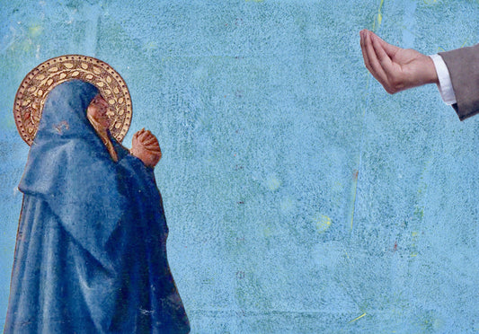 Unique collage art inspired by Masaccio's Crocifissione. Contemporary reinterpretation of Italian art history with an ironic twist. Original artwork 15x20cm, €490.